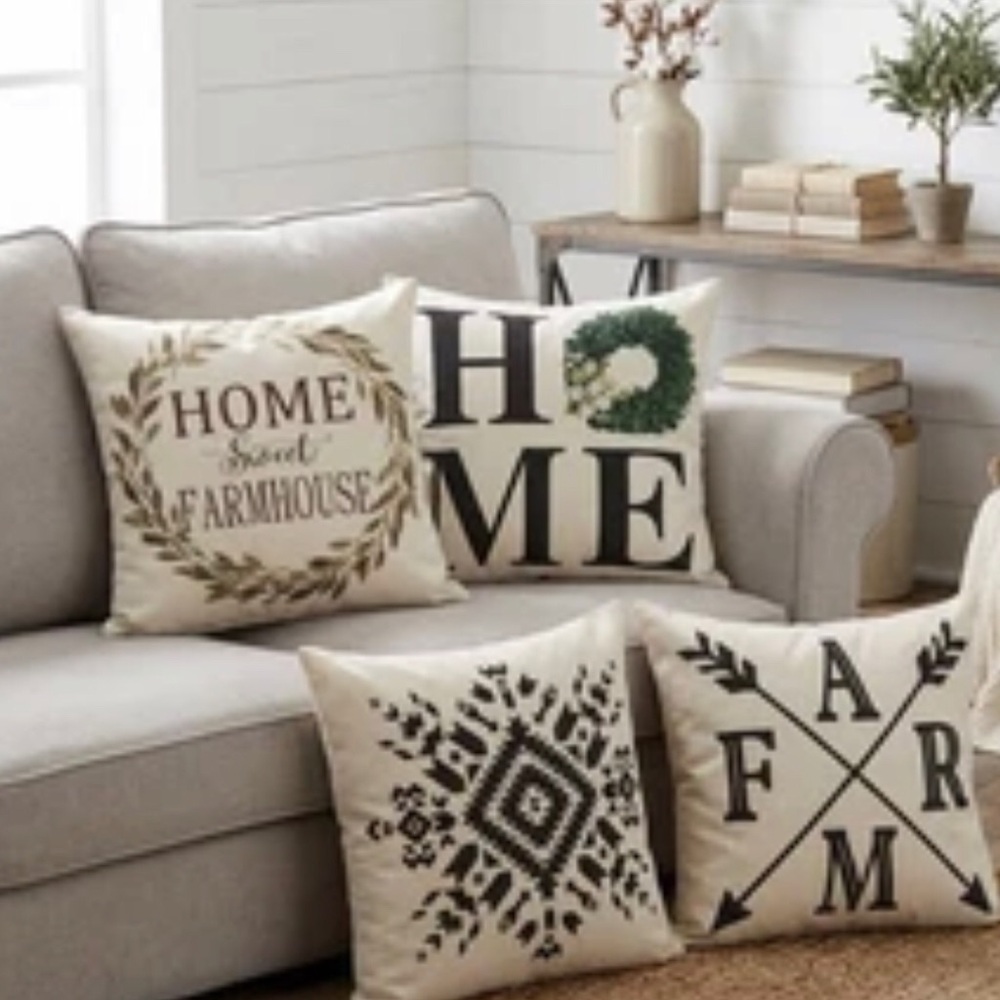 Farmhouse Decorative Throw Pillow Cover Set Of 4 Neutral Textured Designs